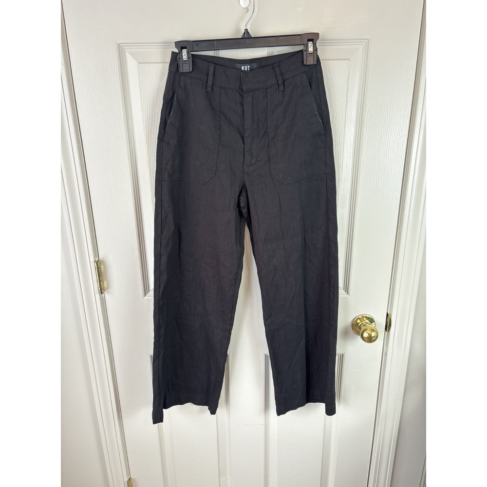 Kut from the Kloth Pants Womens 00 Black Excellent Linen Blend Wide Leg Utility